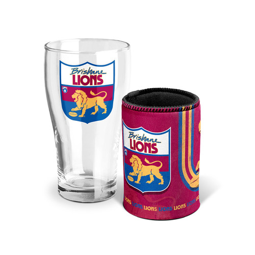 Brisbane Lions Pint Glass and Can Cooler Gift Pack