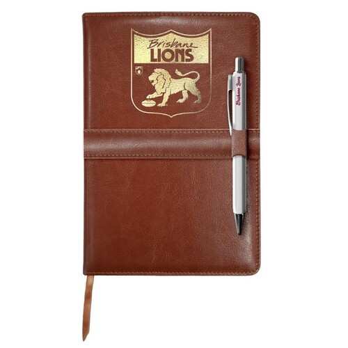 Brisbane Lions Retro Leather Notebook with Pen