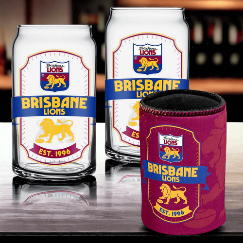 Brisbane Lions Can Shaped Glasses with Can Cooler