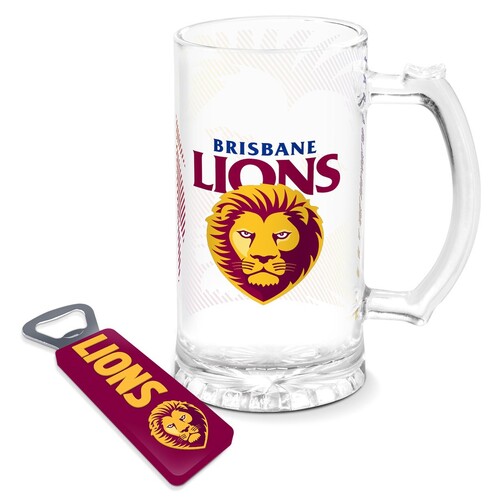 Brisbane Lions Stein Glass & Magnetic Bottle Opener