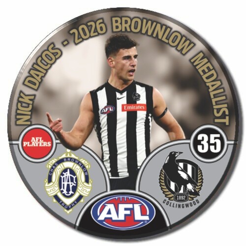 Collingwood Magpies Nick Daicos 2026 Brownlow Medallist Badge