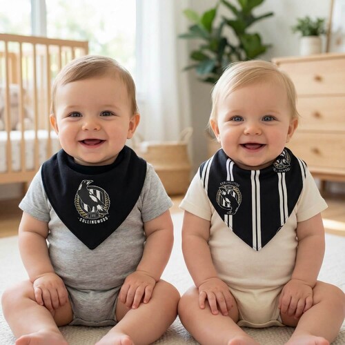 Collingwood Magpies Baby Game Day Dribble Bibs 2-Pack