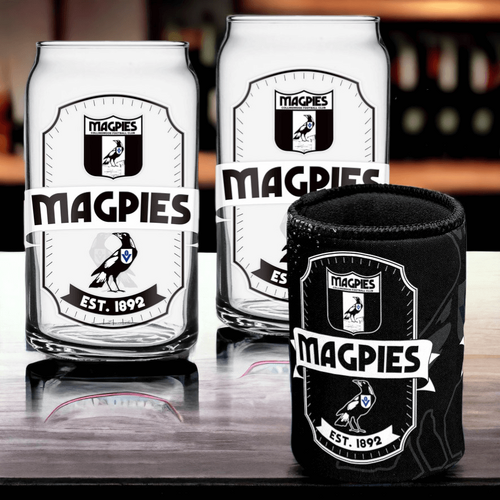 Collingwood Magpies Can Shaped Glasses with Can Cooler