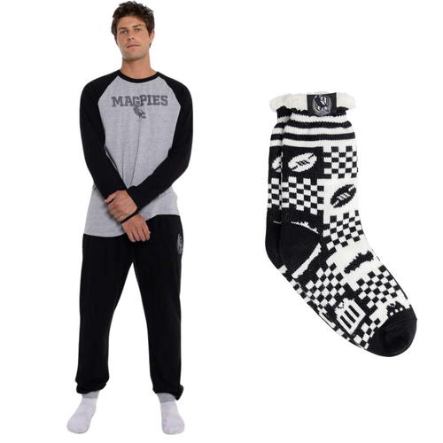 Collingwood Magpies Mens PJs & Bed Sock Set