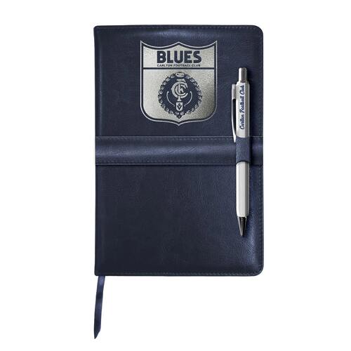 Carlton Blues Retro Leather Notebook with Pen