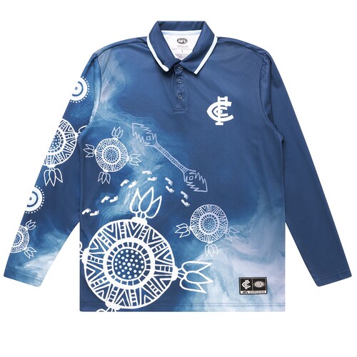 Carlton Blues Indigenous Mens Long Sleeve Polo