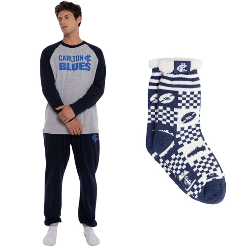 Carlton Blues Mens PJs & Bed Sock Set