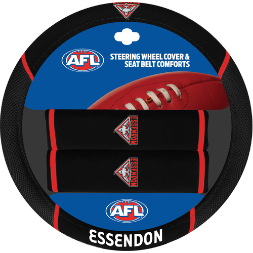 Essendon Bombers Steering Wheel Cover & Seat Belt Comforts Set