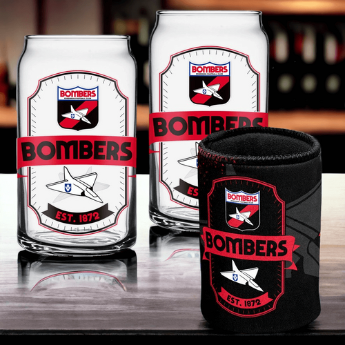 Essendon Bombers Can Shaped Glasses with Can Cooler