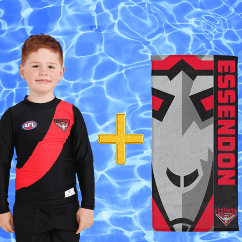 Essendon Bombers Kids Rashie and Beach Towel Combo