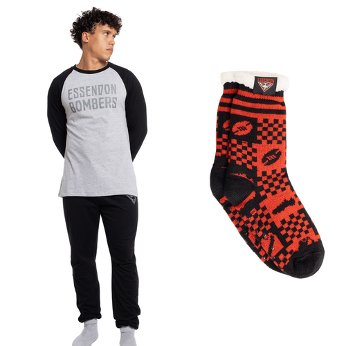 Essendon Bombers Mens PJs & Bed Sock Set