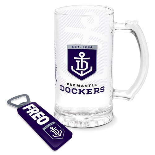 Fremantle Dockers Stein Glass & Magnetic Bottle Opener
