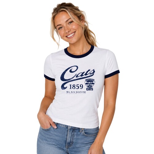 Geelong Cats Womens Script Ringer Tee 