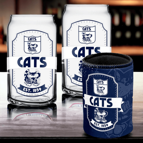 Geelong Cats Can Shaped Glasses with Can Cooler