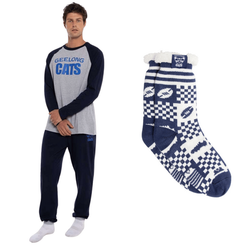 Geelong Cats Mens PJs & Bed Sock Set