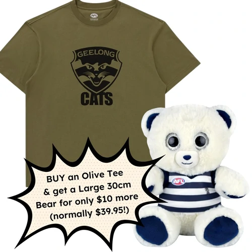 Geelong Cats Olive Tee Discount Deal