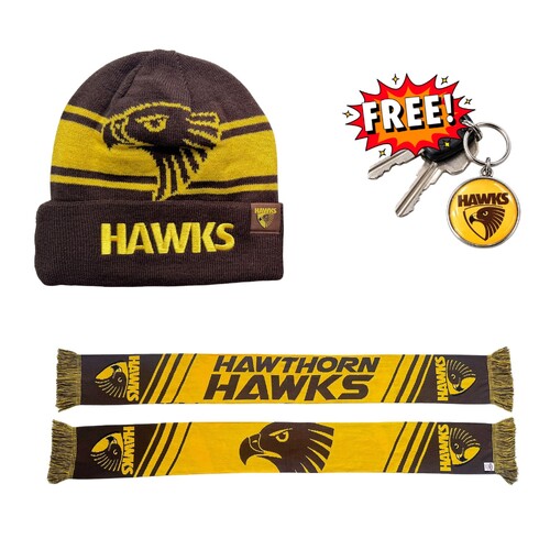 Hawthorn Hawks Scarf and Beanie Bundle