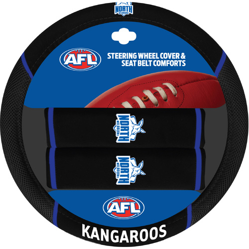 North Melbourne Kangaroos Steering Wheel Cover & Seat Belt Comforts Set