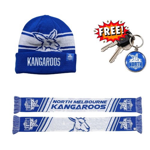 North Melbourne Kangaroos Scarf and Beanie Bundle