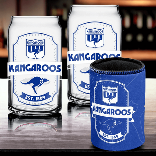 North Melbourne Kangaroos Can Shaped Glasses with Can Cooler