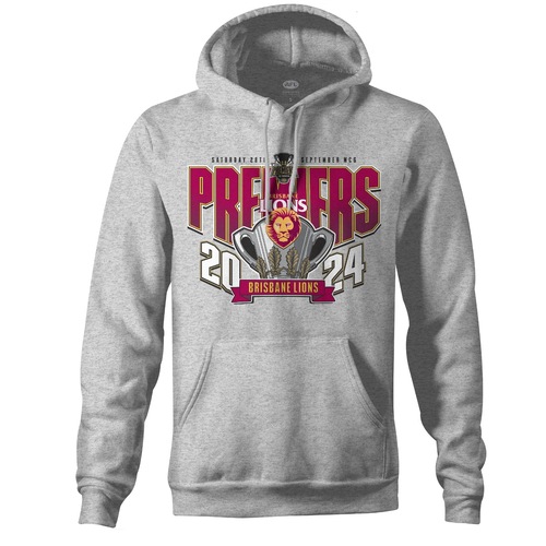 Brisbane Lions 2024 Premiers Mens Grey Hoodie