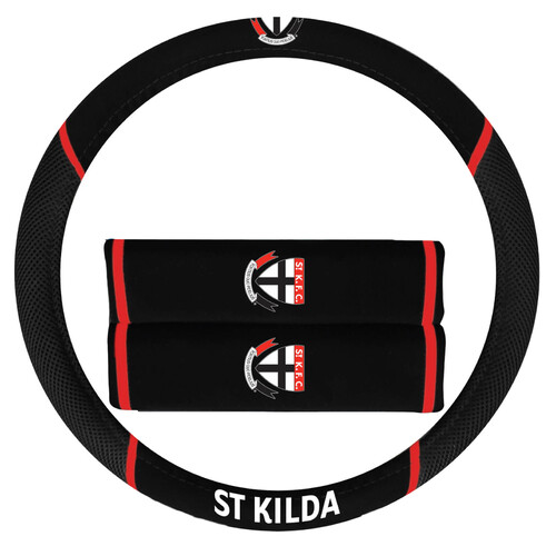 St Kilda Saints Steering Wheel Cover & Seat Belt Comforts Set