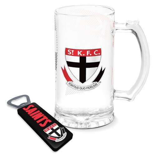 St Kilda Saints Stein Glass & Magnetic Bottle Opener