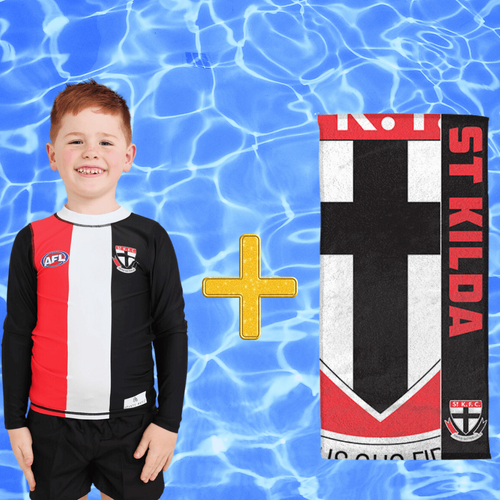 St Kilda Saints Kids Rashie and Beach Towel Combo