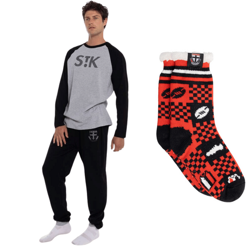 St Kilda Saints Mens PJs & Bed Sock Set
