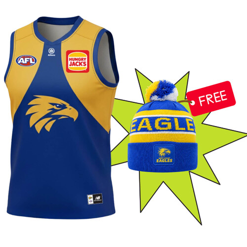 West Coast Eagles New Balance Youths Home Guernsey + Free Beanie