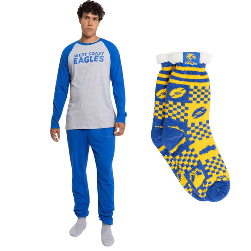 West Coast Eagles Mens PJs & Bed Sock Set